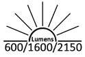 600 / 1,600 / 2,150 Lumens