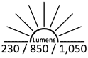 230 / 850 / 1,050 Lumens