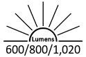 600 / 800 / 1,020 Lumens