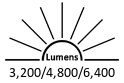 3,200 / 4,800 / 6,400 Lumens