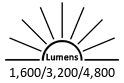 1,600 / 3,200 / 4,800 Lumens
