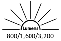 800 / 1,600 / 3,200 Lumens