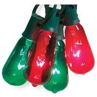 ST40 - Green &amp; Red 10 Light Set Elongated Edison Style Bulb Sylvania