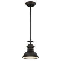 Boswell One-Light LED Mini Pendant Oil Rubbed Bronze Finish with Highlights and Frosted Prismatic Acrylic