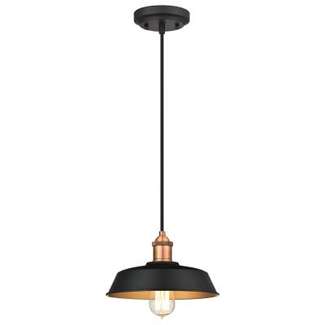 One-Light Indoor Pendant Matte Black and Washed Copper Finish with Metallic Bronze Interior