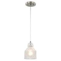 One-Light Indoor Mini Pendant Brushed Nickel Finish with Clear Crackle Glass