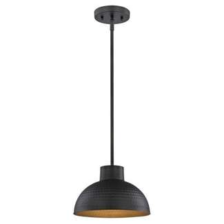One-Light Indoor Pendant Hammered Oil Rubbed Bronze Finish and Metal Shade with Gold Interior