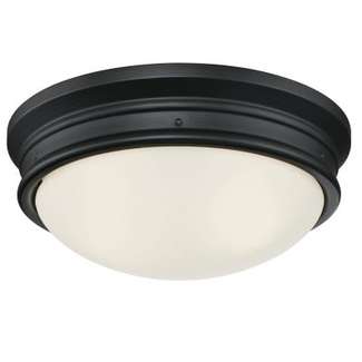 Meadowbrook Two-Light Indoor Flush-Mount Ceiling Fixture Matte Black Finish with Frosted Glass
