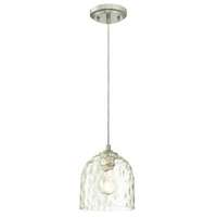 One-Light Indoor Mini Pendant Brushed Nickel Finish with Clear Hammered Glass