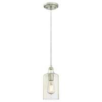 One-Light Indoor Mini Pendant Brushed Nickel Finish with Clear Textured Glass