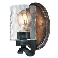 Barnwell One-Light Indoor Wall Fixture Textured Iron and Barnwood Finish with Clear Hammered Glass