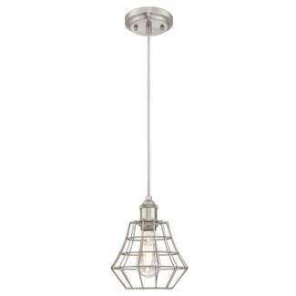 Nathaniel One-Light Indoor Mini Pendant Brushed Nickel Finish with Angled Bell Cage Shade