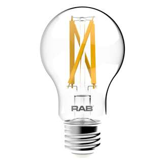 9 Watt - 810 Lumens 2700K - A19 Filament LED 90 CRI - Clear - Dimmable RAB Lighting
