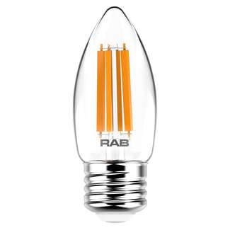 5 Watt - 500 Lumens 2700K - 90 CRI - Clear Damp Rated - Dimmable B11 Filament LED RAB Lighting