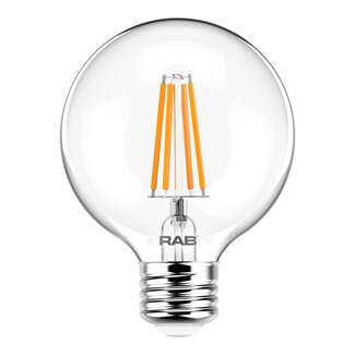 3 Watt - Medium Base 2700K - G25 Filament LED 90 CRI - Clear - Dimmable RAB Lighting