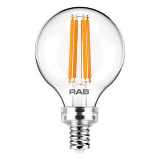 3 Watt - Candelabra Base 5000K - G16.5 Filament LED 90 CRI - Clear - Dimmable RAB Lighting