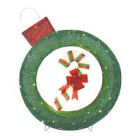Lighted Fabric Mesh Ornament With Candy Cane Icon In Center