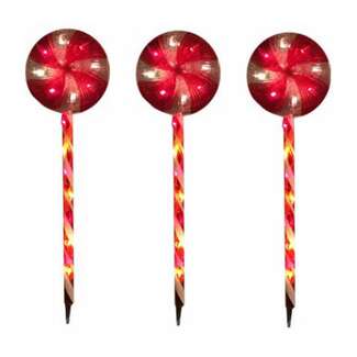 3 Piece LED Peppermint Candy With Candy Cane Stick Pathway Markers