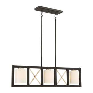 38&quot; - 3 Light - 100W Max Matte Black Finish Antique Silver Accents Satin White Glass Nuvo Lighting