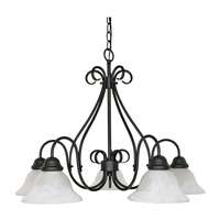 28&quot; - 5 Light - 60W Max Textured Flat Black Finish Arms Down Alabaster Swirl Glass Nuvo Lighting