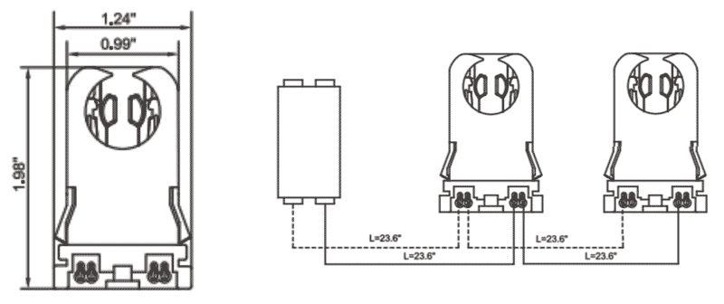 RAB T8 Single Ended LED Wiring Harness with 2 Tall Sockets