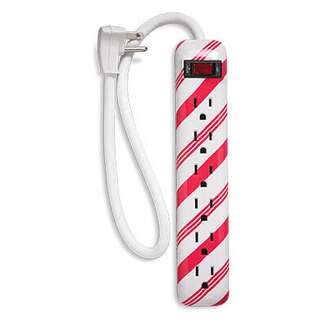 6 Outlet Candy Cane Design Holiday Power Strip With 1.5&#39; Cord