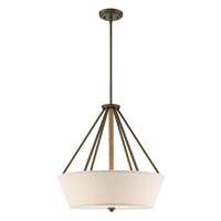 22&quot; - 4 Light - 60W Max Aged Bronze Finish Beige Linen Shade Wrapped Rope Accents Nuvo Lighting