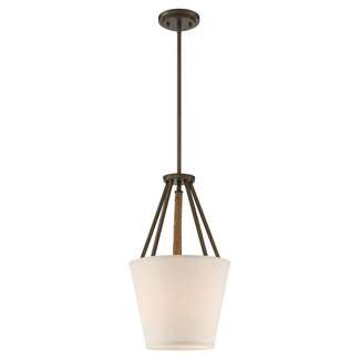12&quot; - 1 Light - 60W Max Candelabra Base Mahogany Bronze Finish Beige Linen - Wrapped Rope Nuvo Lighting