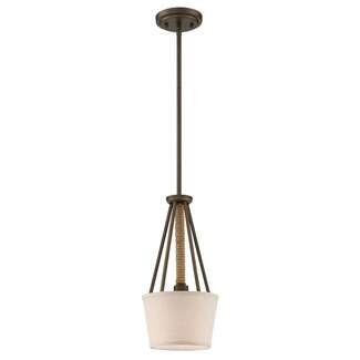 8&quot; - 1 Light - 60W Max Mahogany Bronze Finish Beige Linen Shade Wrapped Rope Accents Nuvo Lighting