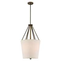 17&quot; - 3 Light - 60W Max Aged Bronze Finish Beige Linen Shade Wrapped Rope Accents Nuvo Lighting