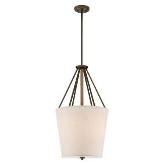 17&quot; - 3 Light - 60W Max Aged Bronze Finish Beige Linen Shade Wrapped Rope Accents Nuvo Lighting