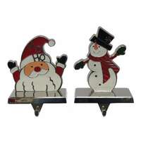 7&quot; Stocking Hangers Shiny Lacquered Designs Santa And Snowman