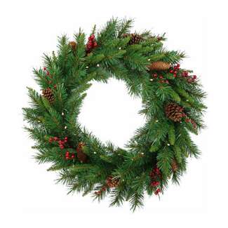 24&quot; Woodland Berry Artificial Wreath 50 WW Battery Operated LED Lights