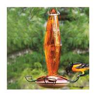 Amber Colored Cut Glass Oriole Bird Feeder