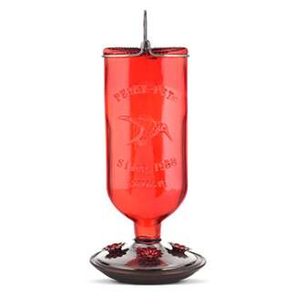 Red Antique Bottle Glass Hummingbird Feeder 16 OZ Capacity