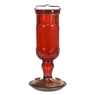 Red Antique Style Glass Hummingbird Bottle Feeder 24 OZ Nectar Capacity