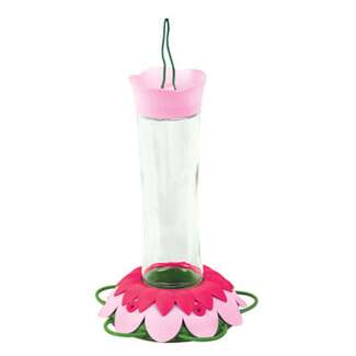 Pink Glass Flower Hummingbird Feeder 20 OZ Nectar Capacity