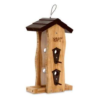 Bamboo Vertical Wave Bird Feeder Removable Seed Tray