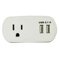8 Pack - White Outlet Surge Protection Tap &amp; 2 USB Charging Ports