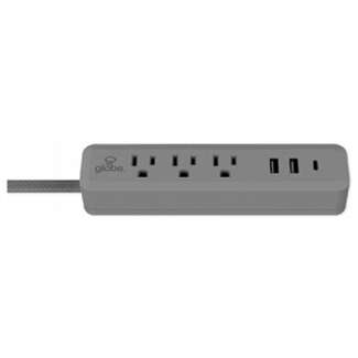 Gray Designer Cord Power Strip Outlets &amp; USBs