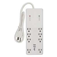 White - 8 Outlet 2 Port USB Charger 6&#39; Cord