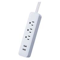 6&#39; White/Silver Fabric Covered Cord With Power Strip