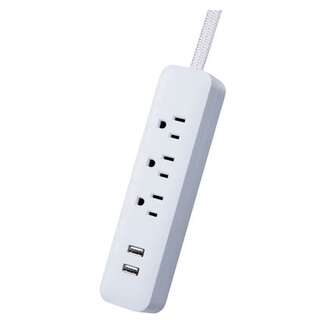 6&#39; White/Silver Fabric Covered Cord With Power Strip