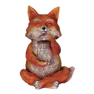 Solar LED Fox With Jar Of Flies Statue