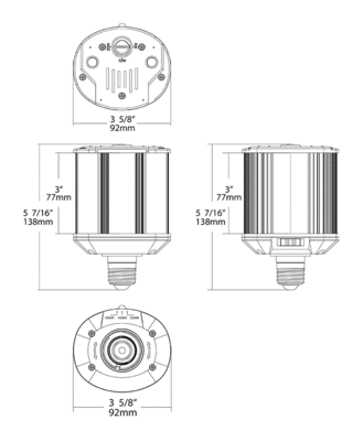 HIDFA-20S-H-E26-8CCT-BYP Dimensions
