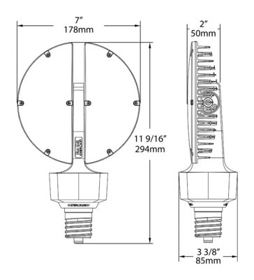 HID-70-EX39-840-BYP-ADJ Dimensions