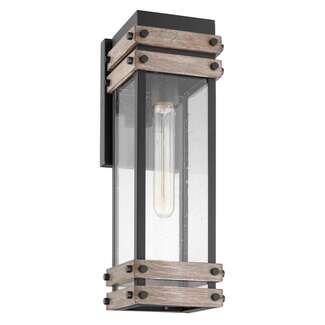 16" - 1 Light - 60W Max Matte Black and Wood Finish Clear Seeded Glass Nuvo Lighting