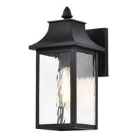 Austen Collection Outdoor 13 inch Small Wall Light; Matte Black Finish with Clear Water Glass