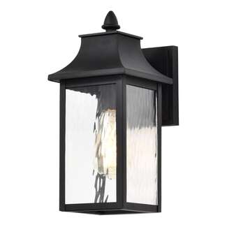 Austen Collection Outdoor 13 inch Small Wall Light; Matte Black Finish with Clear Water Glass