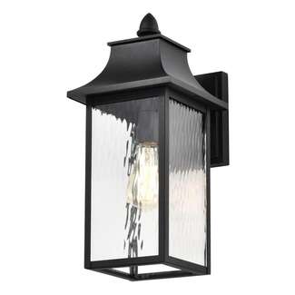 Austen Collection Outdoor 17 inch Large Wall Light; Matte Black Finish with Clear Water Glass